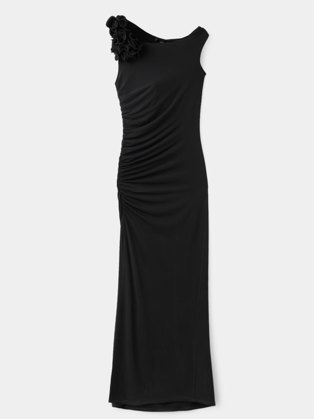 Mango Black One-Shoulder Maxi Dress with Floral Detail - Picture 7 of 16